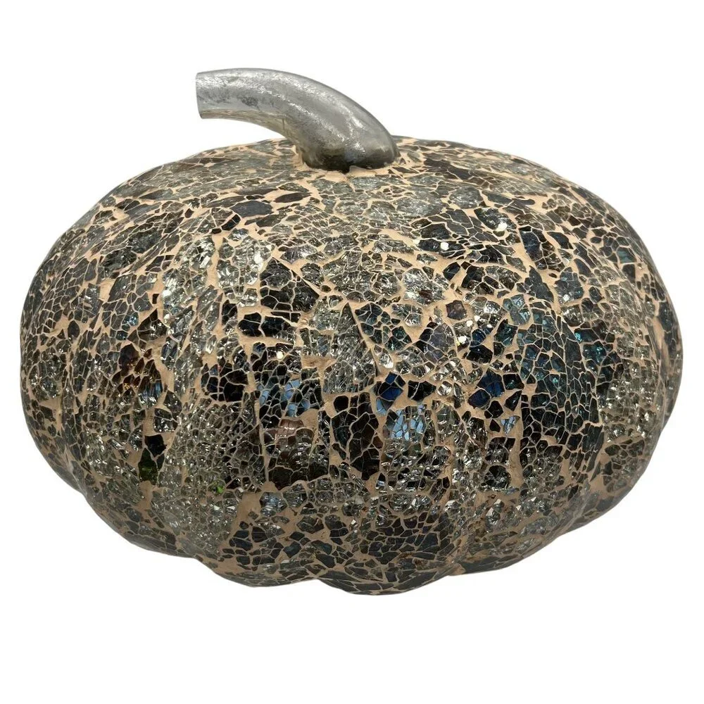 Pottery Barn Pumpkin Decorative Mirrored Mosaic Glass Large Unique Centerpiece